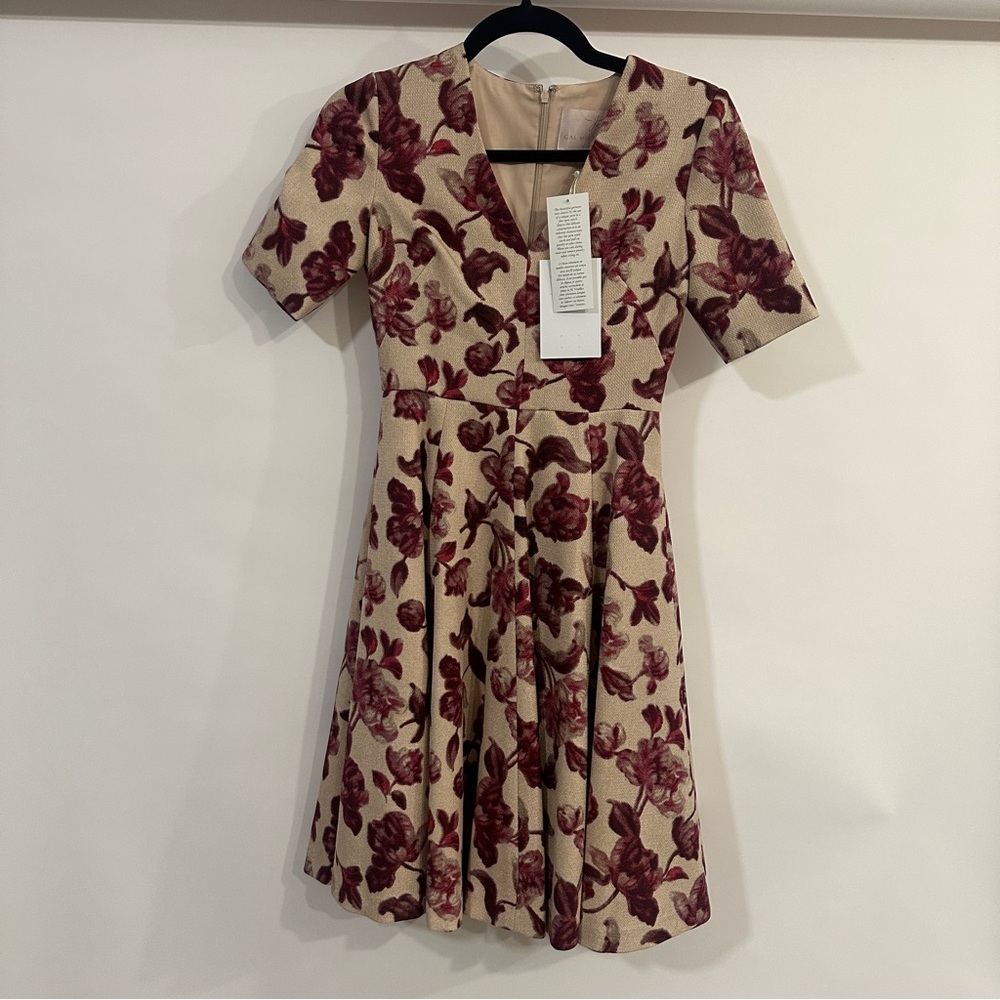 Gal Meets Glam - Floral Fit-and-Flare Dress in Cream and Burgundy